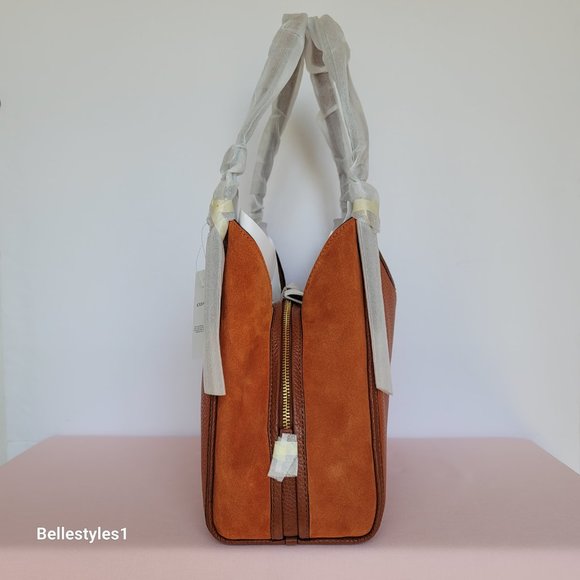 COACH Lori Colorblocked Pebbled Leather & Suede Shoulder Bag- Canyon color⭐ - Picture 8 of 16